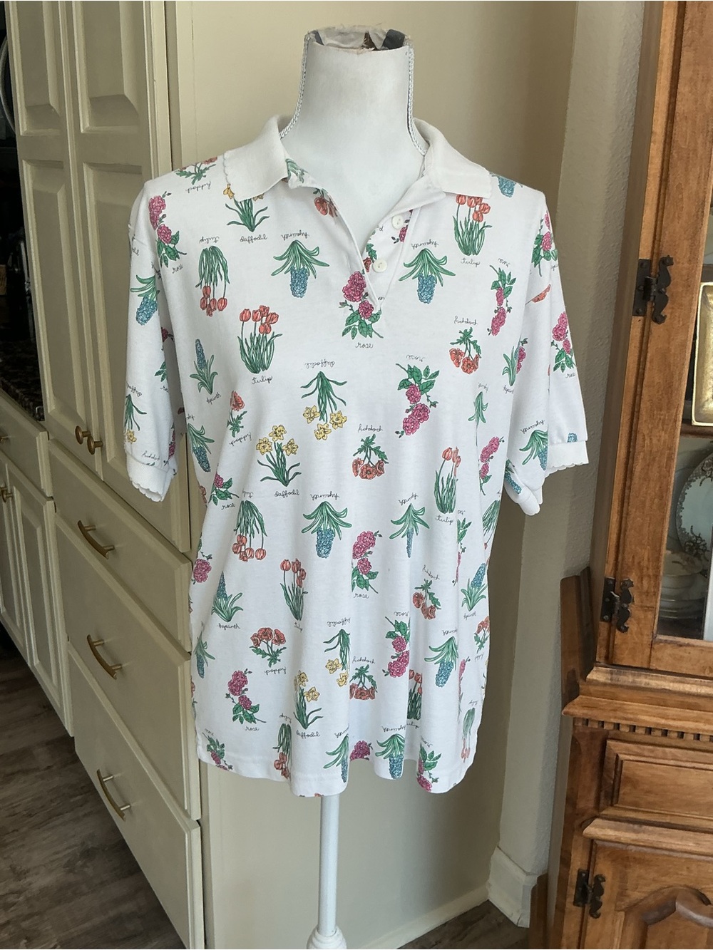 Vintage 90s JASON MAXWELL Botanical Garden All Over Print Polo Shirt L AOP